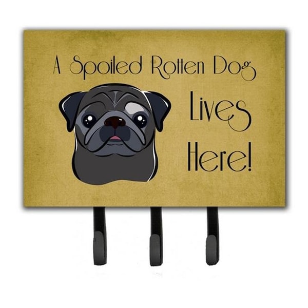 Carolines Treasures Carolines Treasures BB1511TH68 Black Pug Spoiled Dog Lives Here Leash & Key Holder BB1511TH68 - main